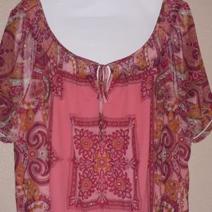 INC Woman Pink Nylon Scarf‎ Print Blouse